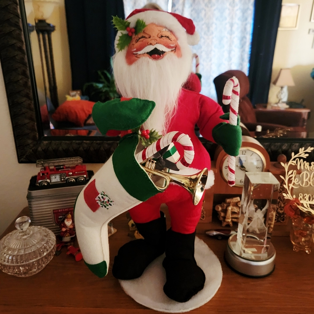 Vintage Annalee Santa Doll Stocking Trumpet Candy Cane Christmas Claus